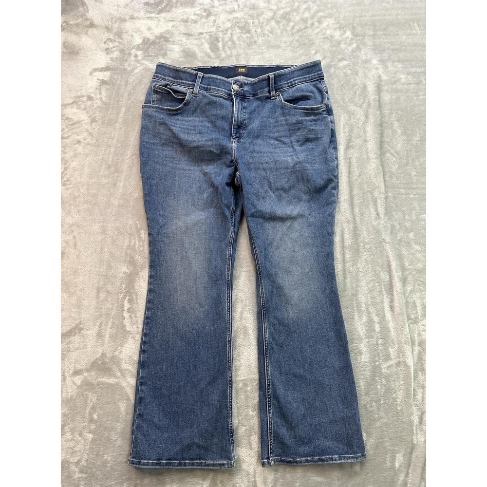 Lee Jeans Womens Plus Sz 18 Med Blue Bootcut Western Boho Cowgirl Whiskered Pant
